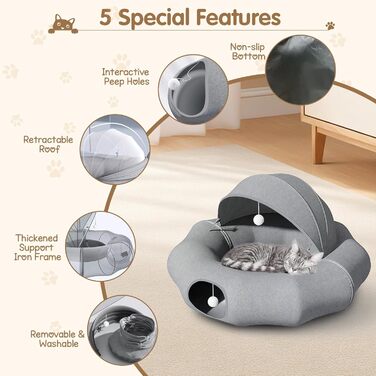 Туннель-лежанка для котів Teeloray Road, сірий, діаметр 90 см - іграшка-лежанка для котів, тунель-схованка