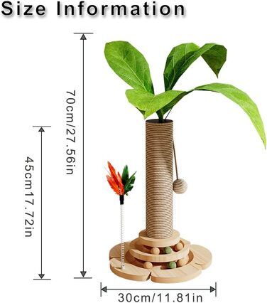 Кігтеточка для котів Marchul велика з м'якою плюшевою оббивкою та іграшкою-м'ячиком, 68 см, бежевий колір