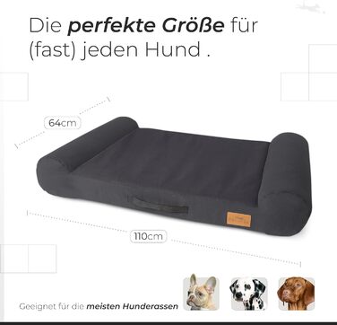 FREUDENTIER® ортопедичне ліжко для собак з Memory Foam, супер м'яке, миється, Made in Europe, підходить для собак маленьких, середніх та великих порід (110x64см), колір Dark