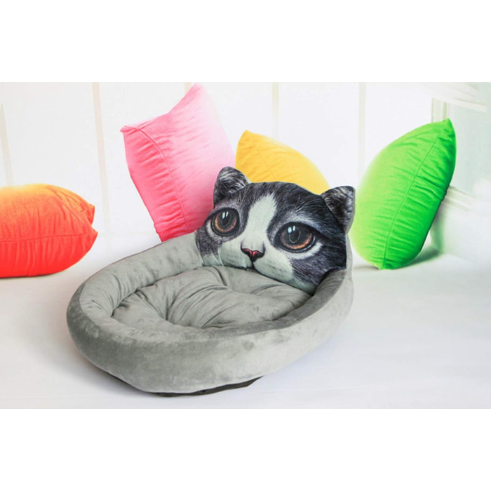 Тепле ліжко для домашніх тварин Ulalaza з малюнком кота, для котів та собак, з бавовни, товсте ліжко-софа (сірий таббі-кіт)
