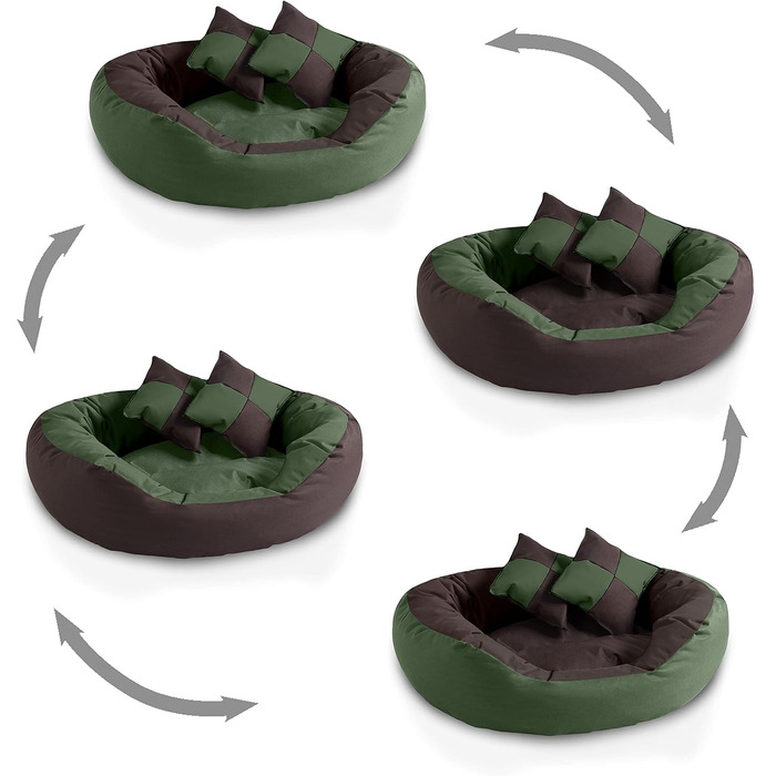 BedDog® Hundebett SABA 4в1: овальне/кругле, велике, з бортиком, для дому та вулиці, L, Mystic, зелено-коричневе, 65x50x23 см