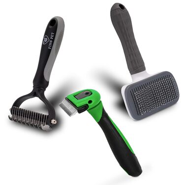Набір з 3 щіток для собак та котів: для довгої та короткої шерсті, видалення підшерстя. Набір аксесуарів для догляду за тваринами