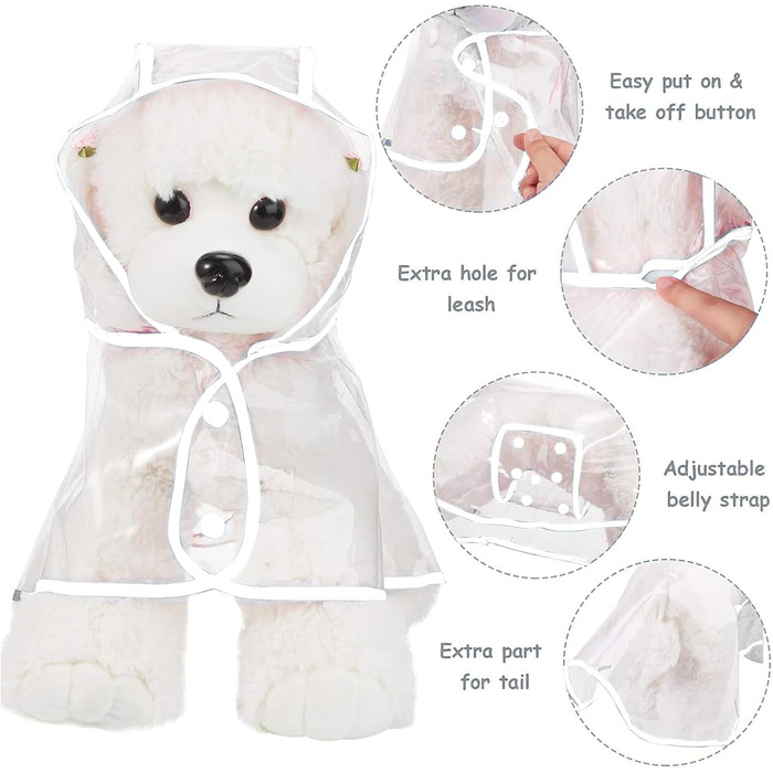 Дощовик для собак PETCUTE, водонепроникний, з капюшоном, PVC, дихаючий, з кнопками, для середніх та великих собак (6XL, білий)