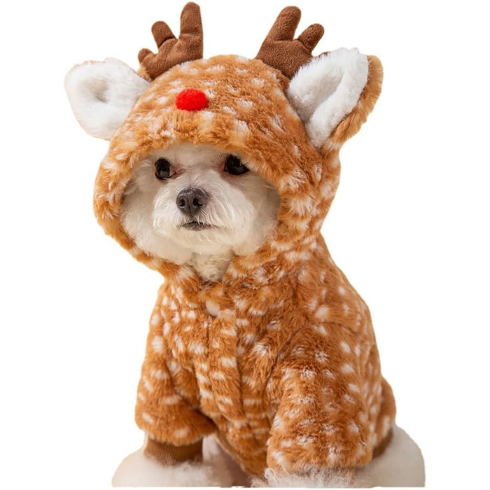 Костюм для собак AZA Rentier (Олень), теплий зимовий костюм, нарядний халат з капюшоном, для маленьких собак, розмір L (4.1 - 9lb--12lb), колір: оленячий коричневий