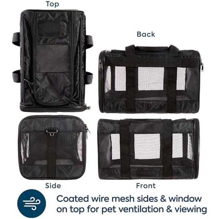 Транспортна сумка Sherpa Deluxe для собак та котів, розмір L (43 x 28 x 27 см), чорна, схвалена авіакомпаніями