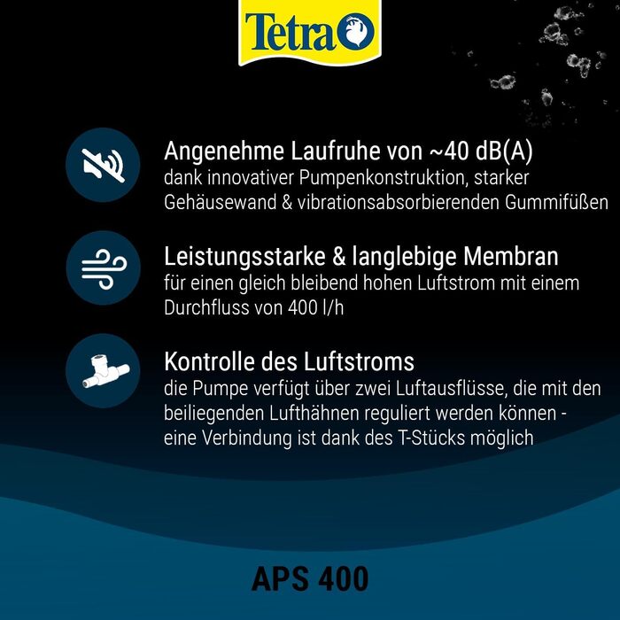 Tetra APS 400 тиха мембранна помпа для акваріумів 250-600 л, біла