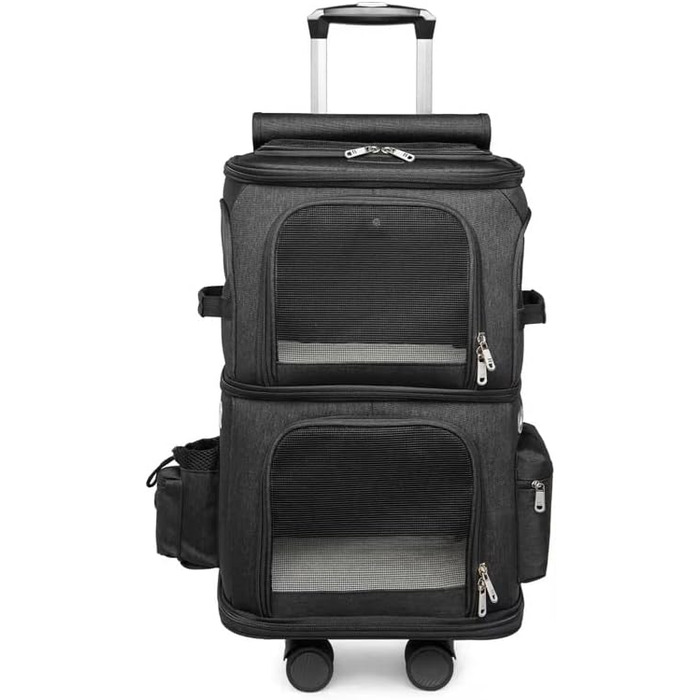 Рюкзак-переноска для котів та собак з двома відділеннями та знімними колесами (чорний)