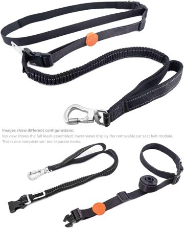 EVERKING 6-в-1 повідок для собак з поясом – повідь для бігу та прогулянок, з двома ручками, антишокова пружина, кріплення для авто, альтернатива шлейці та повідку (синій, сірий, блакитний, хакі, чорний)