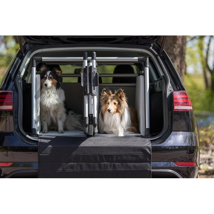 Трійзі Двомісна переносна клітка для собак з алюмінію, 93 x 64 x 83 см, з висувною перегородкою, безпечним замком, неслизьким килимком - 39345 срібна, L 93 x B 83 x H 64 см