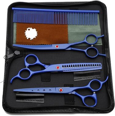 Набір ножиць для собак 3 в 1: прямі, зубчасті та вигнуті ножиці для собак, котів та інших тварин