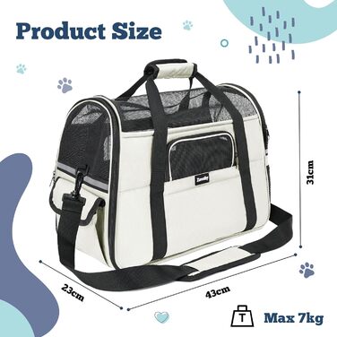 Транспортна сумка для котів та собак, дихаюча та складна, з регульованим плечовим ременем, знімний плюшевий матрац (Бежева, M)