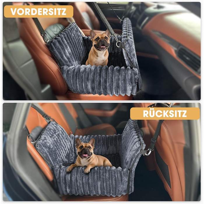 Автомобільне ліжко для собак MIXJOY: комфортне та безпечне місце для маленьких та середніх собак. Зручне кріплення, миється, з пам'яті-піни, сіре.