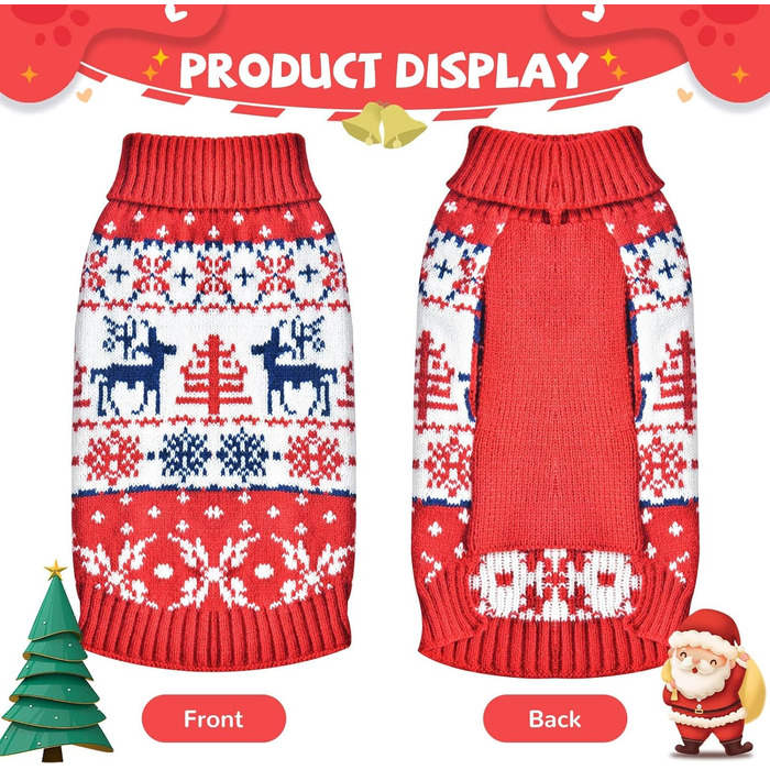 Пуловер для собак ABRRLO з бавовни, костюм для святкування Різдва, теплий зимовий пуловер для собак, костюм для домашніх тварин (L, сніжинка, олень)