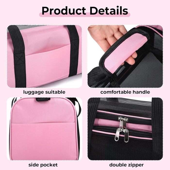 Транспортна переноска для кота та собаки до 5.5 кг, рожева, 40x25x25 см