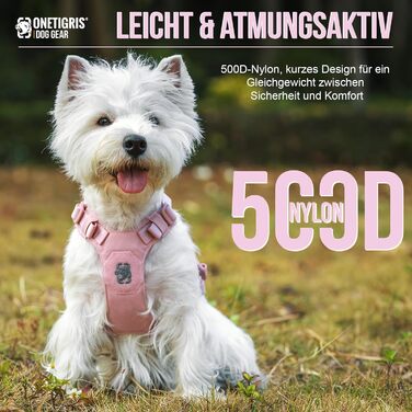 Шлейка для собак OneTigris MINI Trooper, рожева, XS, з повідком 150 см, з ручкою для контролю та 2 позиціями для буксирування