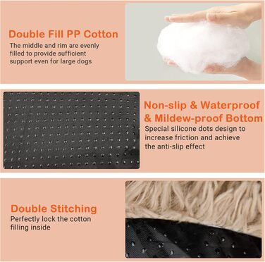 Кругле ліжко для собак та котів Donut, 50 см, бежеве/коричневе. М'яке, ортопедичне, з антиковзною основою, для заспокоєння та комфортного сну.