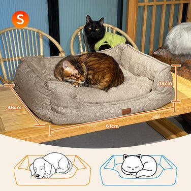 Ліжко для собак і котів S, коричневе, м'який кошик, пране, спальне місце для малих і середніх порід