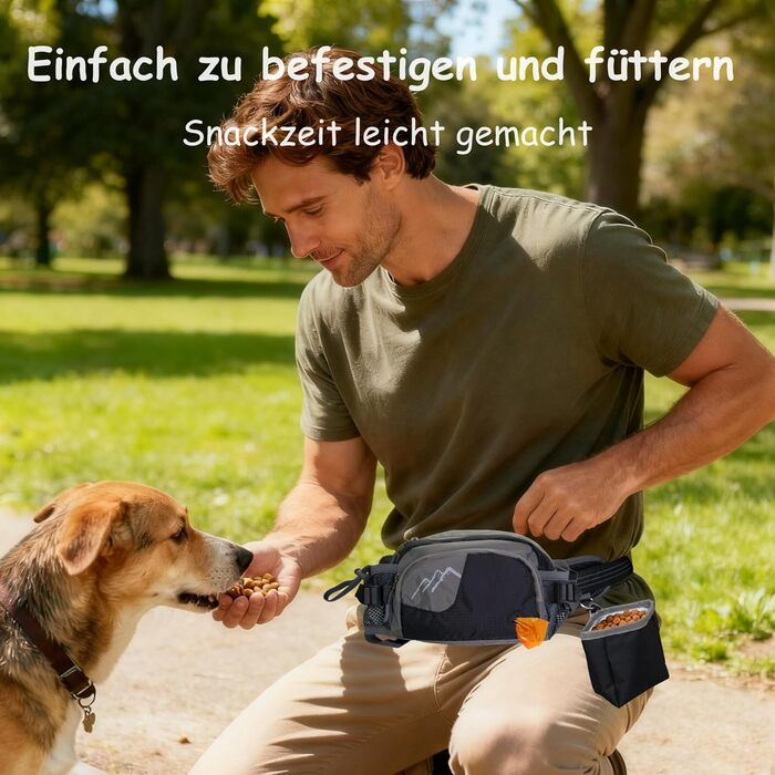 Сумка для собак на пояс з кишенею для ласощів та 2 тримачами для пляшок води, легка сумка для годування собак з дозатором для фекалій, поясна/стегнова сумка регульована, 2-в-1 для прогулянок, тренувань, походів, чорна