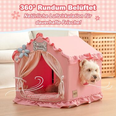 Будка для собак Jiupety, рожева, для дому, 43x43x43 см, складана, для собак 4-9 кг