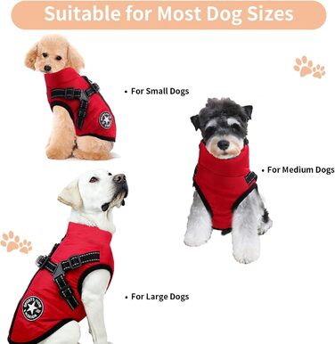 Теплий та водонепроникний зимовий одяг для собак, куртка з нашийником, відбиваючий, червоний, 5XL