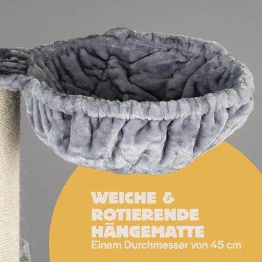 Дерев'яний кігтеточка для великих котів RHRQuality Kilimandjaro Deluxe 195 см, світло-сірий, з 12 см сизалевими стовпами та розкішним місцем для відпочинку