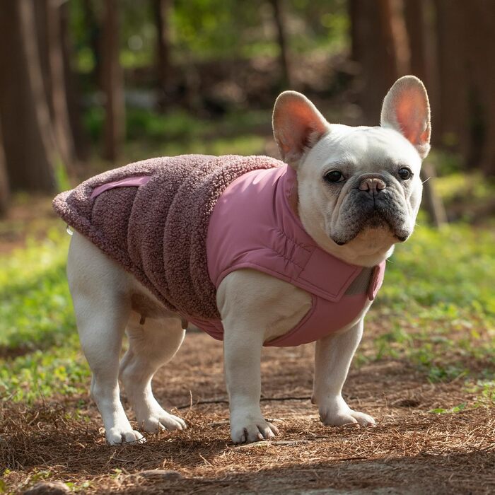 Зимовий теплий жилет для собак, фліс, зручний, регульований, водо- та вітронепроникний, з шлейкою, для маленьких/середніх собак (Рожевий, XL(Обхват грудей 42см))