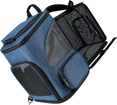 Рюкзак-переноска для котів RASTKY, складана переноска для тварин, міцна переноска для собак та малих тварин до 8 кг, ідеально підходить для візитів до ветеринара, прогулянок у парку, сірий (чорний) (блакитний)