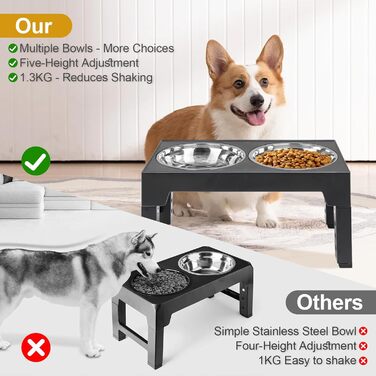 Підвищений годівниця для собак з підставкою, 2 миски, регульована висота, для собак малих, середніх та великих порід