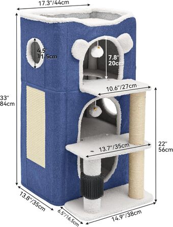 Дім для котів YITAHOME: сучасний комплекс з тунелем, когтеточкою та ігровим майданчиком для кількох кошенят (блакитний)