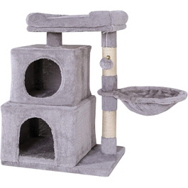 Кігтеточка для котів Lionto з м'ячиком та дзвіночком, висота 70 см, з сизалю та плюшу, зручна лежанка та печери, підходить для маленьких та великих котів, сірого кольору