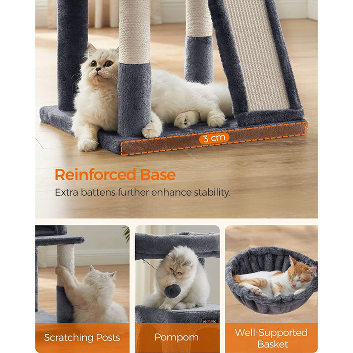 Когтеточка-ліжанка для котів, 96 см, темно-сіра