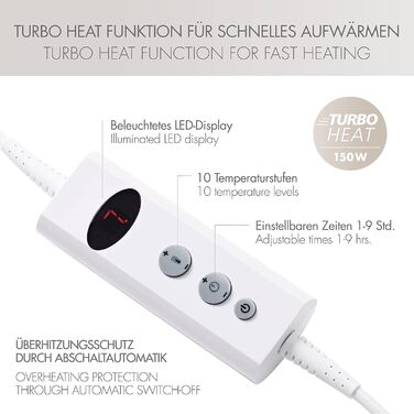 Електрична гріюча ковдра Promed з автовимкненням, миюча, 180x130 см, 10 температурних режимів, коричнева