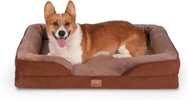 Ортопедичне ліжко для собак великих порід, ергономічне диван-лежанка з піною у формі подушки, водовідштовхуваче ліжко з неслизьким покриттям, 89x63 см, світло-сірий, коричневий, розмір 89 x 63 x 17 см