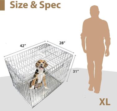 Клітка для собак Ellie-Bo, переносна клітка для цуценят, велика, 91 см, складана, з 2 дверцятами, з металевою мискою, стійкою до кусання (107 x 71 x 79 см, срібна)
