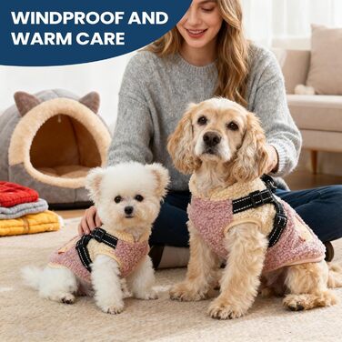 Зимова куртка для собак з флісовою підкладкою, одяг для тварин з отвором для шлейки, тепла куртка для холодної погоди, для маленьких та середніх собак, осінь, для прогулянок (рожевий та білий)