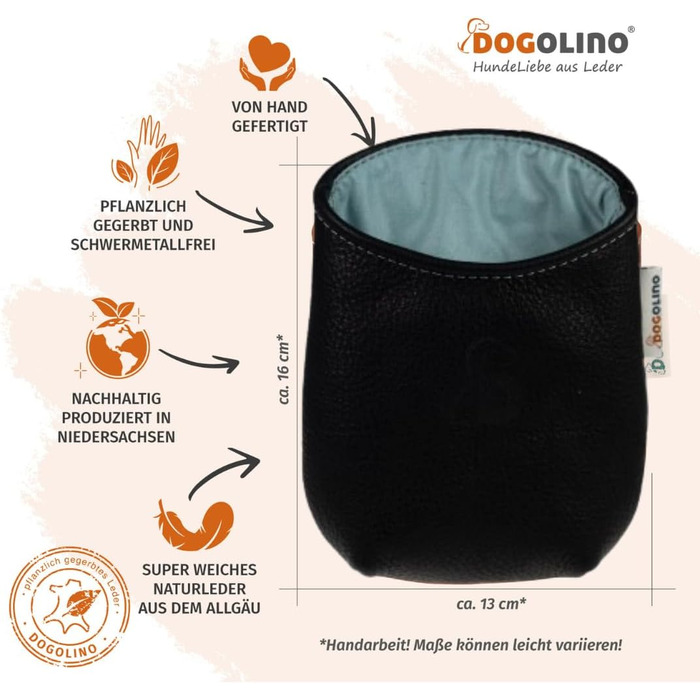 Сумка для ласощів для собак DOGOLINO® з шкіри - сумка для тренувань, перекусник для прогулянок (Чорний, Basic)