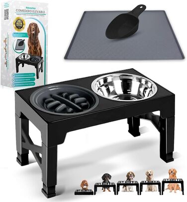 Підвищуюча годівниця для собак NOVARKA® з регулюванням висоти | Набір з миски з нержавіючої сталі та антибактеріальної миски | Преміум-набір з антиковзною підкладкою та лопаткою для корму