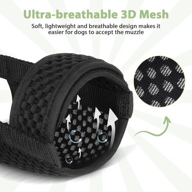 Майерзон Намордник для собак з застібкою-липучкою, м'який сітчастий намордник з патентом для великих, середніх та малих собак, Бігль, Лабрадор, для запобігання укусам та жуванню, дихаючий чорний/сірий XS