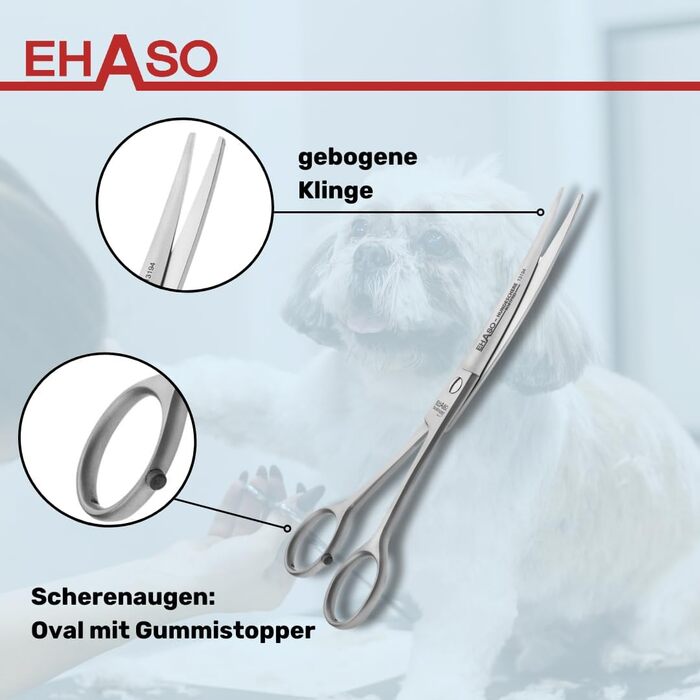 Ножиці для собак EHASO, преміум-якість, нержавіюча сталь, вигнуті, 19 см, матові