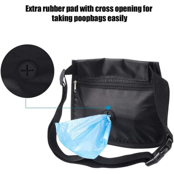 Сумка для корму для собак, навчальна сумка, кишенька для ласощів з дозатором кульок для прибирання, магнітна застібка, регульований плечовий ремінь для дресирування собак, кишеня для ласощів також для коней, чорна