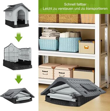 Будка для собак Aufun, сіра, 65x56.5x67 см, пластик, водонепроникна, ізольована, з вентиляцією та піднятим дном