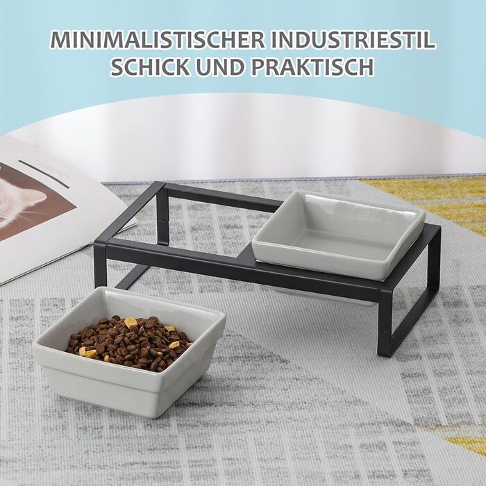 Підвищена годівниця для котів та собак HCHLQLZ, 2 шт. по 280 мл, кераміка, сіра