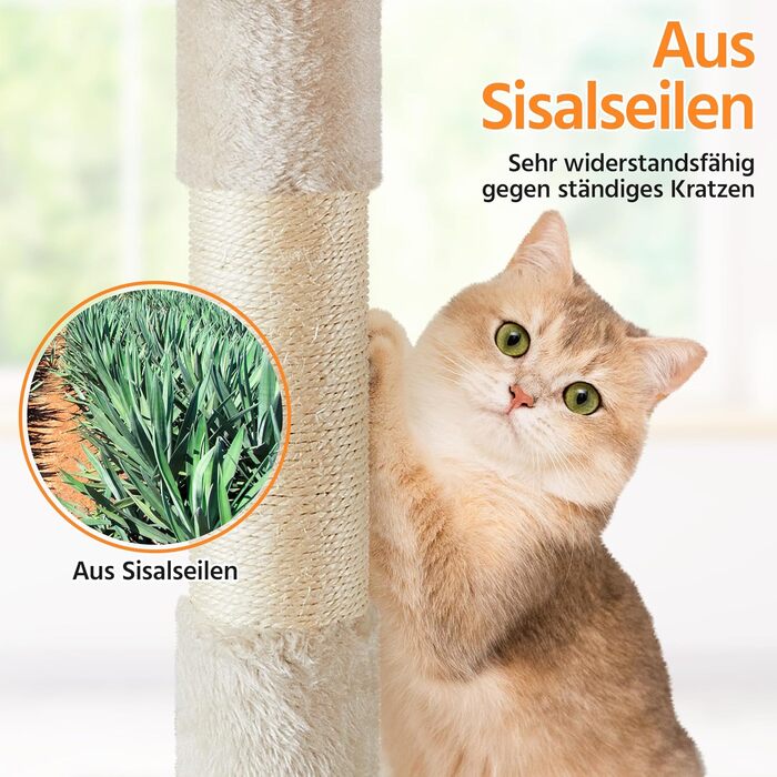 Кігтеточка велика Yaheetech 158 см, Кліматичний комплекс для котів з 3 платформами, 3 стовпчиками для шліфування, 2 будиночками, іграшками, бежевий, 49 x 49 x 158 см