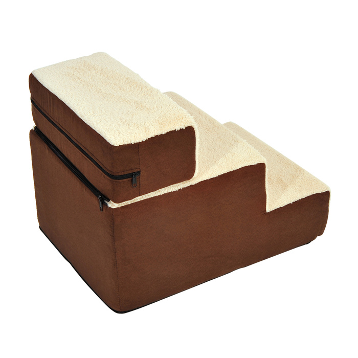 Сходи для собак та котів, 3 сходинки, плюш, бежевий, 54 x 40 x 39 см
