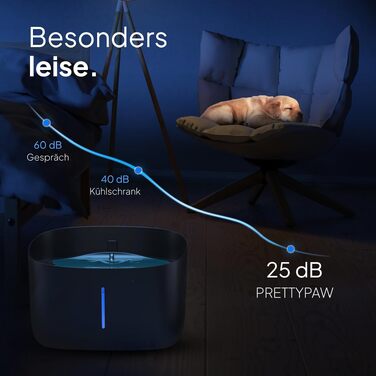Фонтан-поїлка для собак Pretty Paw з резервуаром 7л, безшумний диспенсер для води з фільтром та LED-підсвіткою, BPA-free, чорний