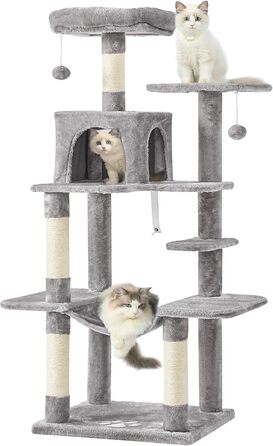 Кігтеточка для котів MSmask велика, багатоярусна з платформами, гамаком та сизалевими стовпчиками (сірий)