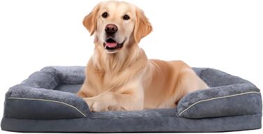 Ортопедичне ліжко для собак, корзина для собак, м'яка підстилка, диван для собак, подушка для собак, корзинка для собак з високим бортиком, знімний та пральний чохол, 91 x 69 x 18 см, неслизьке дно