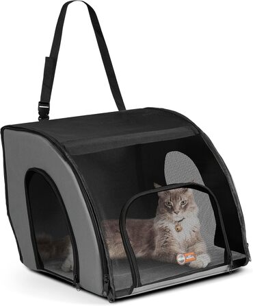 Переноска для домашніх тварин K&H PET Products, м'яка автосумка для котів і малих собак, сіра/чорна, 43,2×40,6×38,1 см