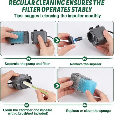 EXLECO Фільтр для акваріума 9W, 800 л/год, вбудований фільтр з 2 змінними губками, регульований фільтр для акваріумів 20-50л, фільтр-насос для акваріумів з розпилювачем