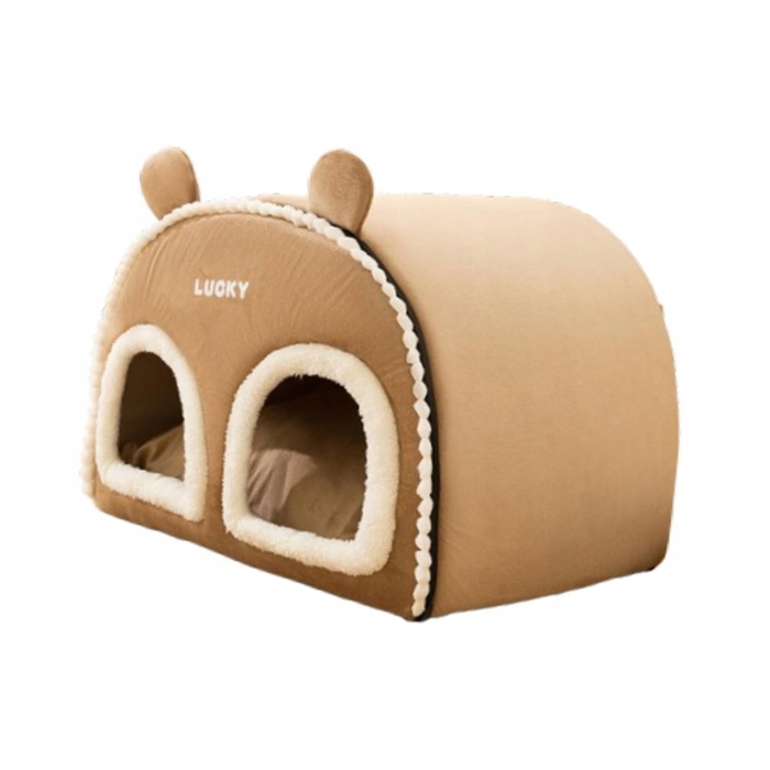 Закритий будинок-печера для котів: теплий та багатофункціональний лежак, коричневий